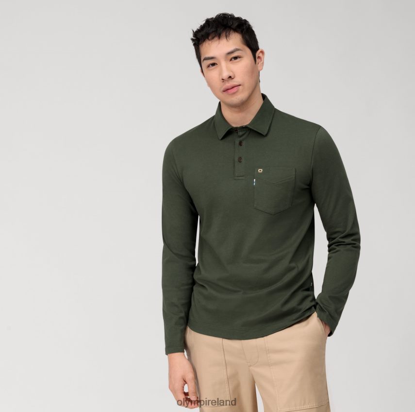 Clothing OLYMP Casual Jersey Long-Sleeved Polo, Dark Green 24L8462120