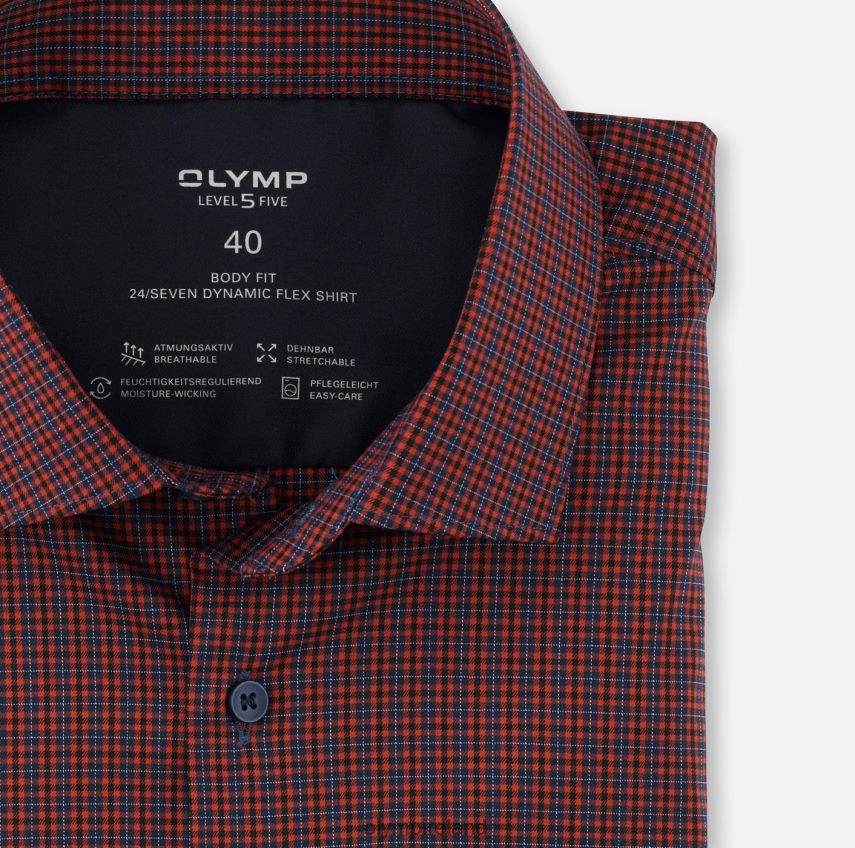 Clothing OLYMP Level Five 24/Seven Body Fit, Business Shirt, Modern Kent, Red Orange 24L846830