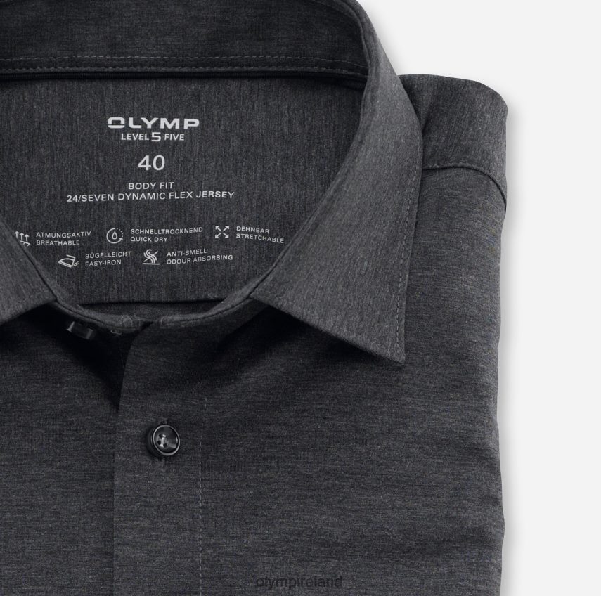 Clothing OLYMP Level Five 24/Seven Body Fit, Business Shirt, New York Kent, Anthracite 24L846400