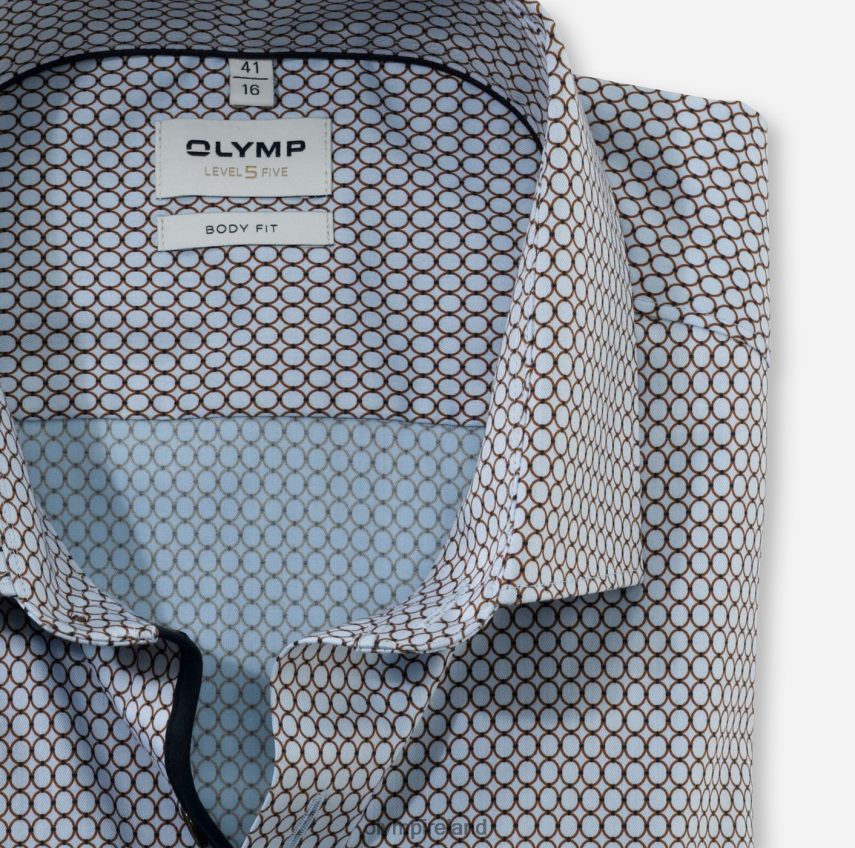 Clothing OLYMP Level Five Body Fit, Business Shirt, Long Sleeve Extra Long, Modern Kent, Brown 24L846895