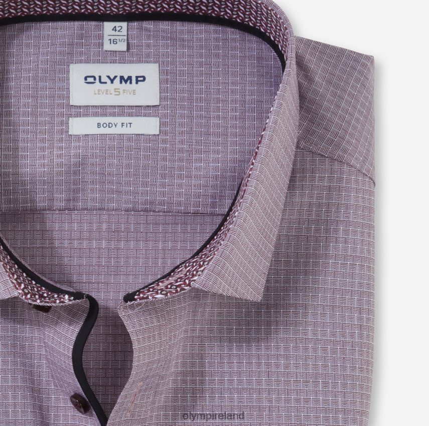 Clothing OLYMP Level Five Body Fit, Business Shirt, Long Sleeve Extra Long, Modern Kent, Dark Red 24L846904