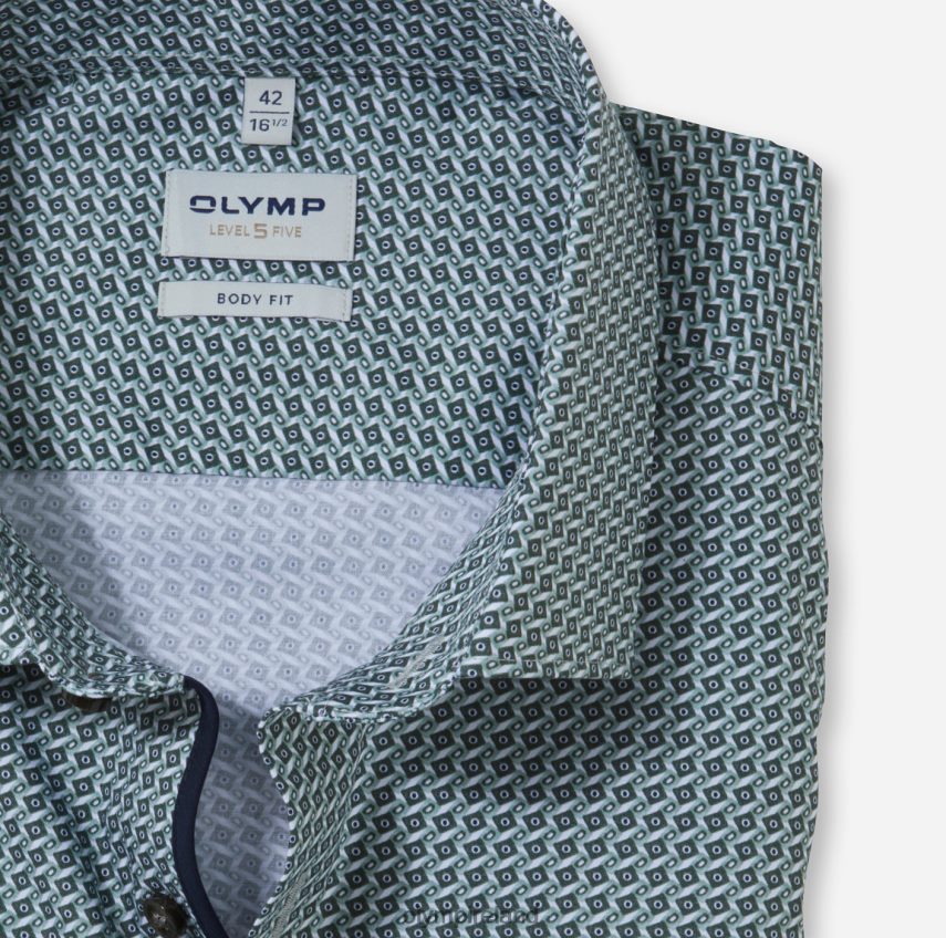 Clothing OLYMP Level Five Body Fit, Business Shirt, Long Sleeve Extra Long, Modern Kent, Olive 24L846879