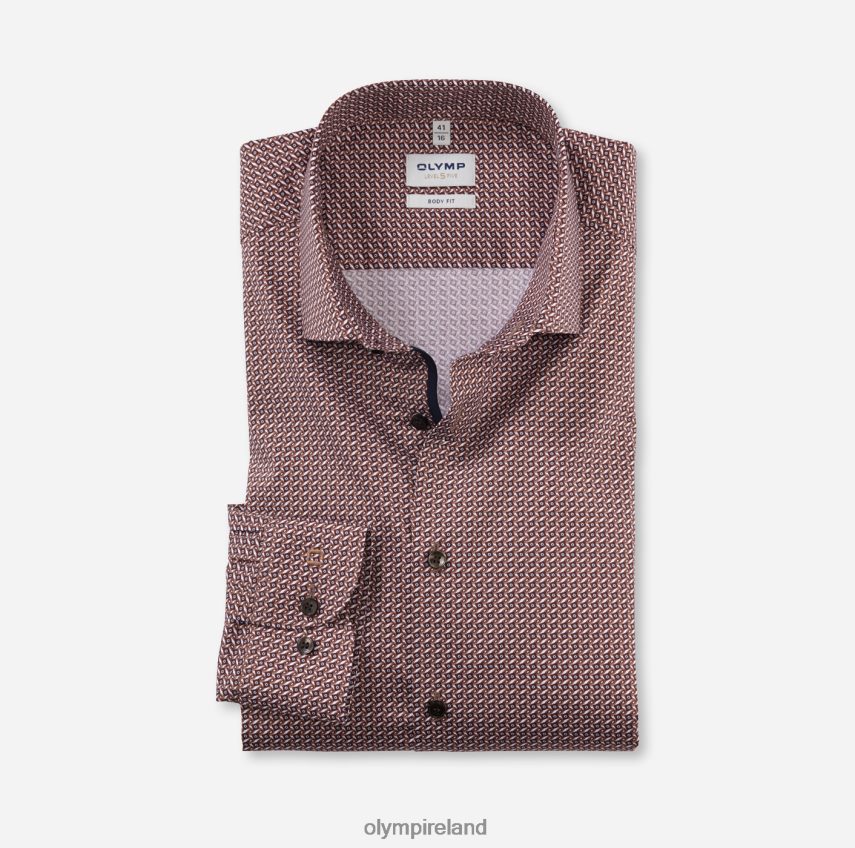 Clothing OLYMP Level Five Body Fit, Business Shirt, Modern Kent, Reddish Brown 24L846482