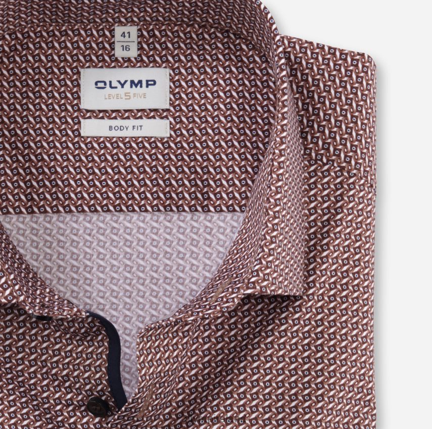 Clothing OLYMP Level Five Body Fit, Business Shirt, Modern Kent, Reddish Brown 24L846482