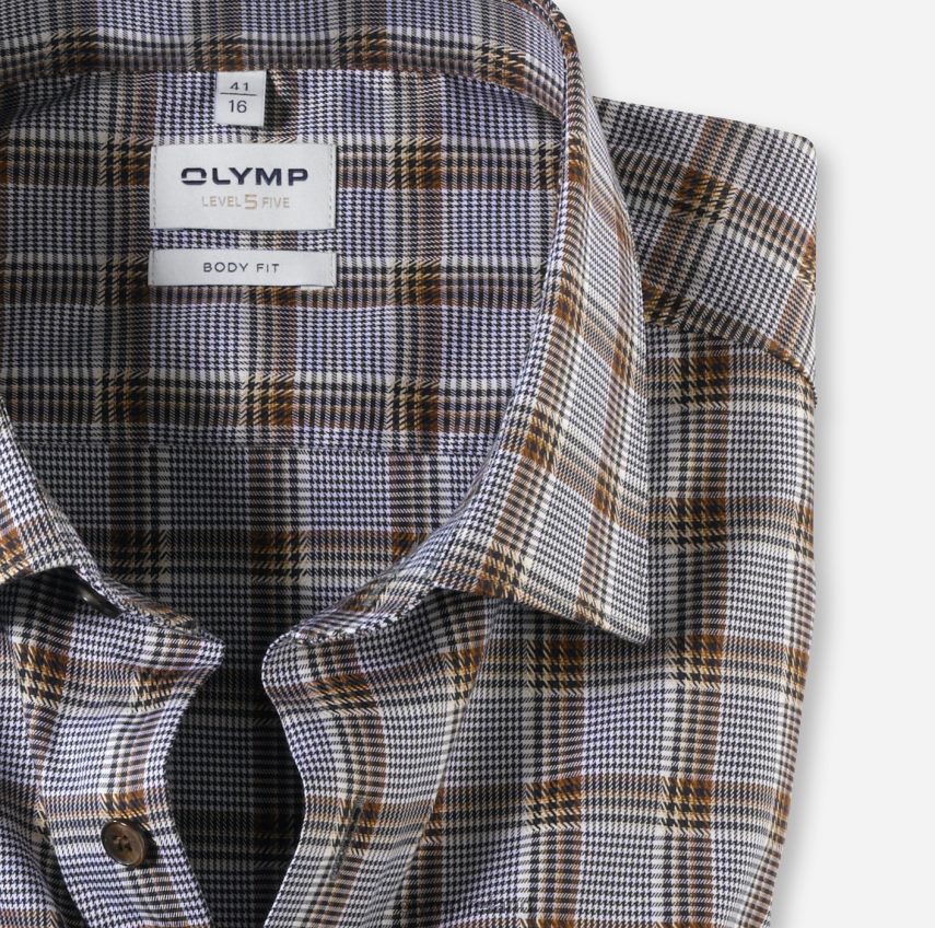 Clothing OLYMP Level Five Body Fit, Business Shirt, New York Kent, Brown 24L846427
