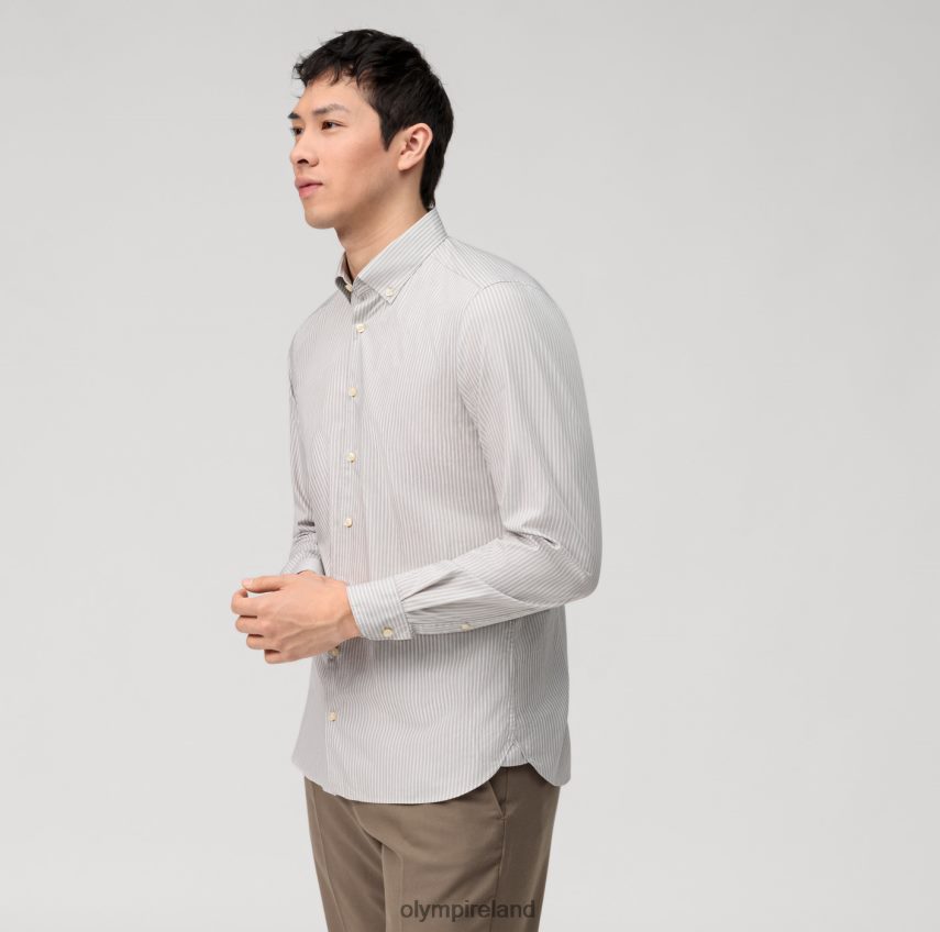 Clothing OLYMP Level Five Garment Washed Body Fit, Business Shirt, Button-Down, Taupe 24L846553