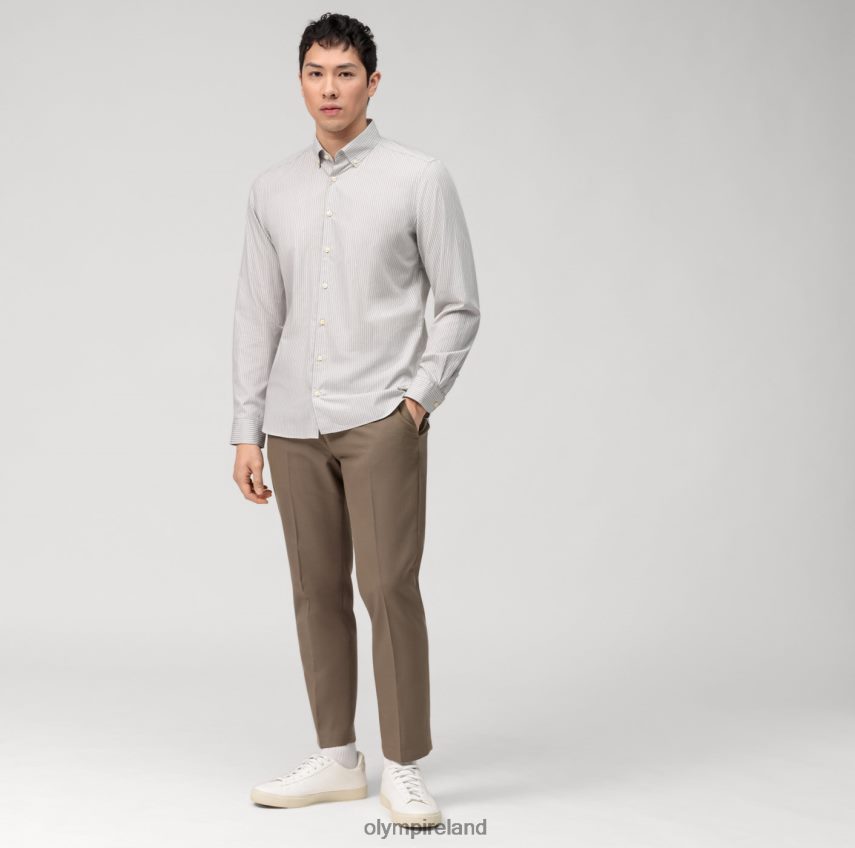 Clothing OLYMP Level Five Garment Washed Body Fit, Business Shirt, Button-Down, Taupe 24L846553