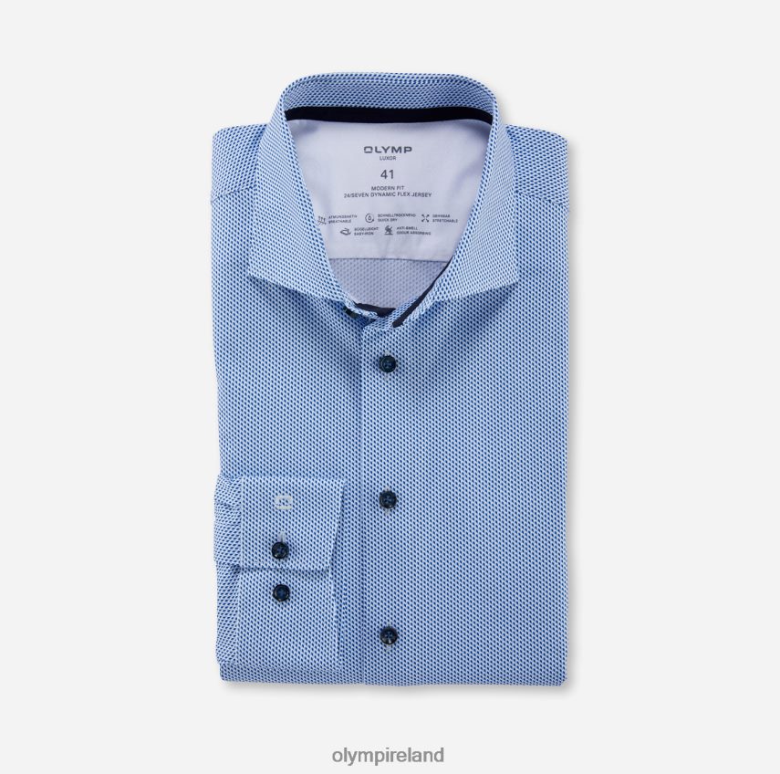 Clothing OLYMP Luxor 24/Seven Modern Fit, Business Shirt, Extra Short Sleeve, Kent, Bleu 24L8461471