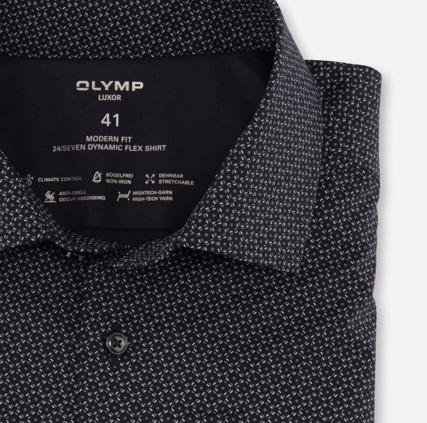 Clothing OLYMP Luxor 24/Seven Modern Fit, Business Shirt, Global Kent, Black 24L846984