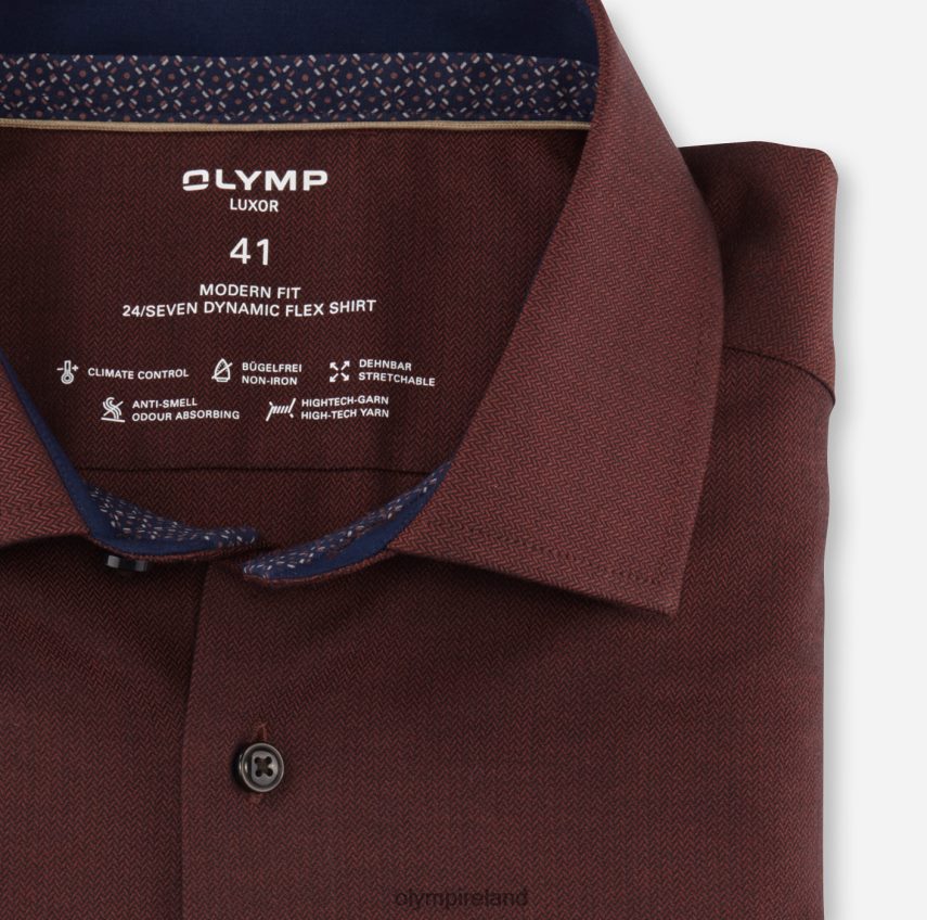 Clothing OLYMP Luxor 24/Seven Modern Fit, Business Shirt, Global Kent, Reddish Brown 24L8461051