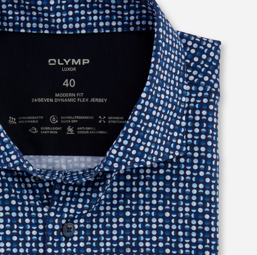 Clothing OLYMP Luxor 24/Seven Modern Fit, Business Shirt, Long Sleeve Extra Long, Kent, Marine 24L8461416