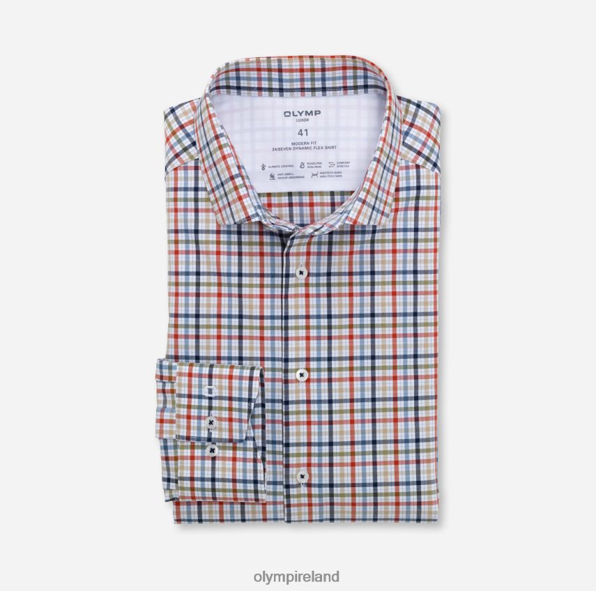 Clothing OLYMP Luxor 24/Seven Modern Fit, Business Shirt, Modern Kent, Red Orange 24L8461371