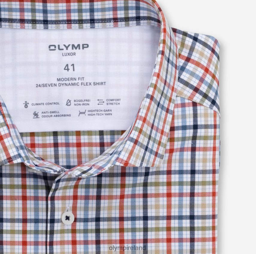Clothing OLYMP Luxor 24/Seven Modern Fit, Business Shirt, Modern Kent, Red Orange 24L8461371