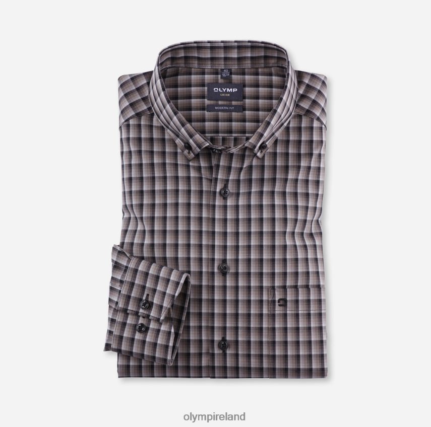 Clothing OLYMP Luxor Modern Fit, Business Shirt, Button-Down, Taupe 24L8461063