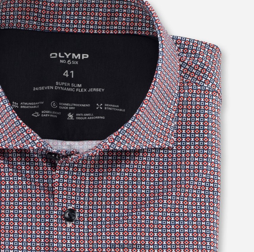 Clothing OLYMP No. Six 24/Seven Super Slim, Business Shirt, Kent, Red Orange 24L846242