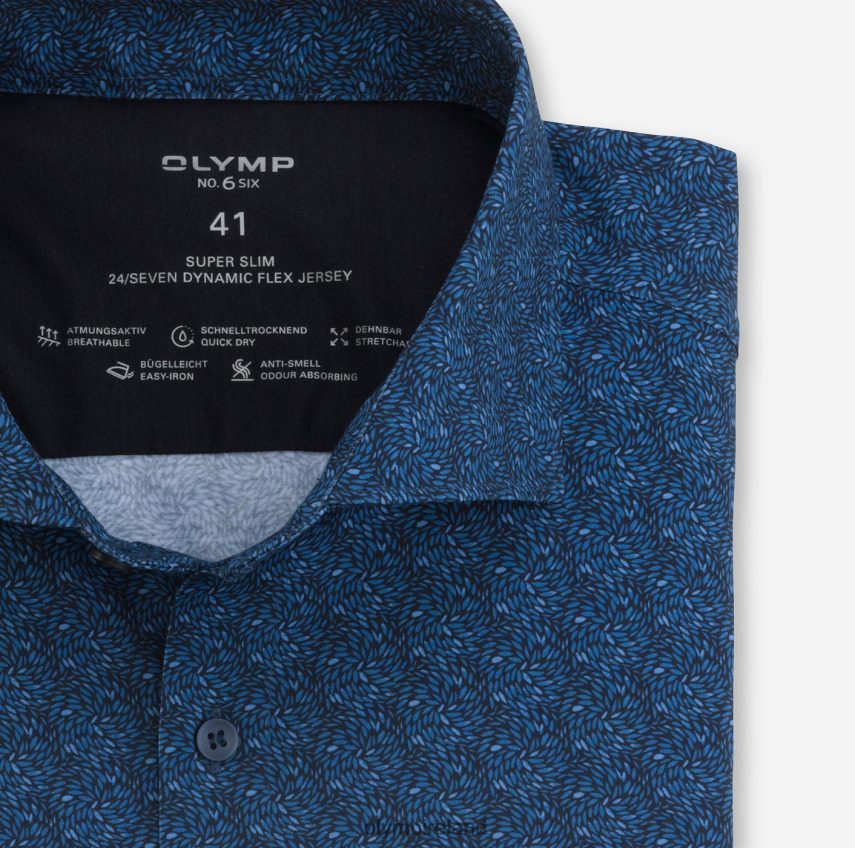 Clothing OLYMP No. Six 24/Seven Super Slim, Business Shirt, Long Sleeve Extra Long, Kent, Smoke Blue 24L846333