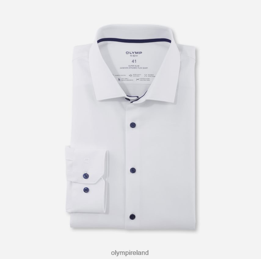 Clothing OLYMP No. Six 24/Seven Super Slim, Business Shirt, Long Sleeve Extra Long, Modern Kent, White 24L846330