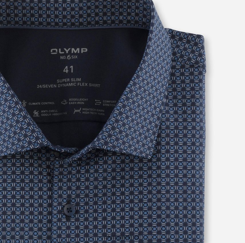 Clothing OLYMP No. Six 24/Seven Super Slim, Business Shirt, Modern Kent, Marine 24L84664