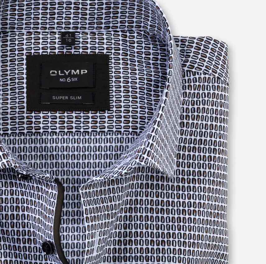 Clothing OLYMP No. Six Super Slim, Business Shirt, Long Sleeve Extra Long, Modern Kent, Brown 24L846313