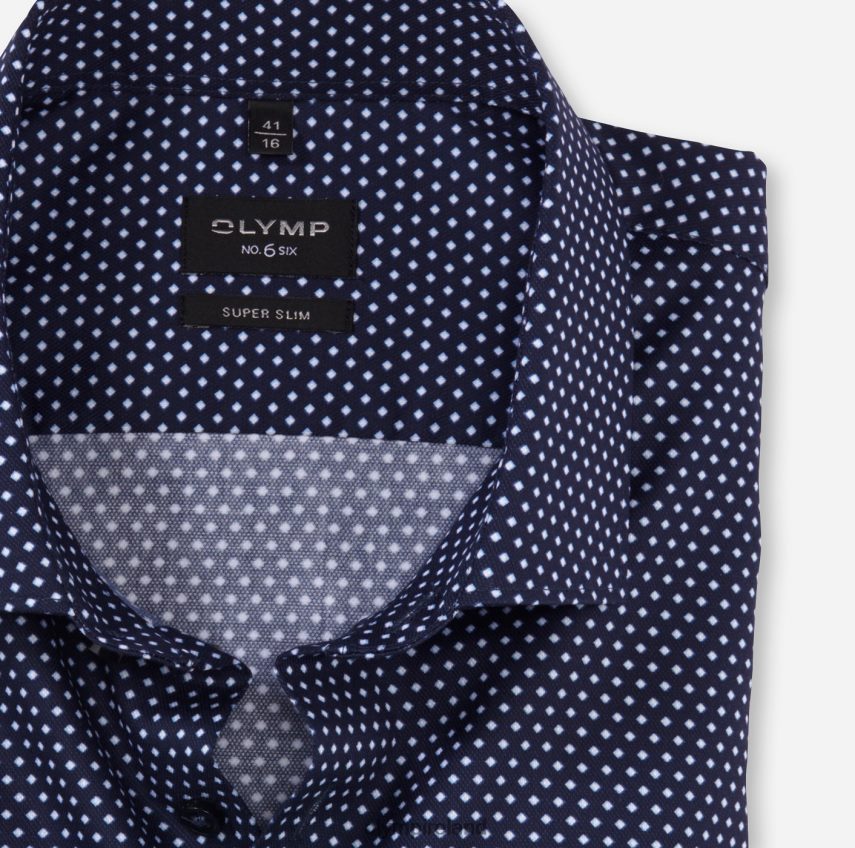 Clothing OLYMP No. Six Super Slim, Business Shirt, Long Sleeve Extra Long, Modern Kent, Marine 24L846303