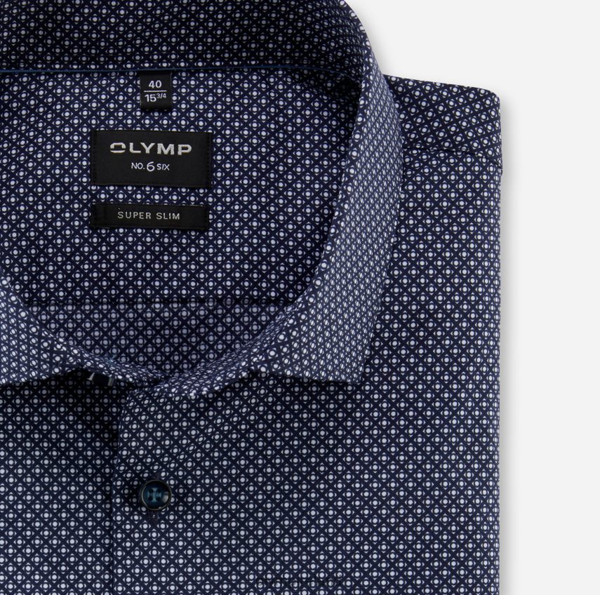 Clothing OLYMP No. Six Super Slim, Business Shirt, Long Sleeve Extra Long, Modern Kent, Marine 24L846323