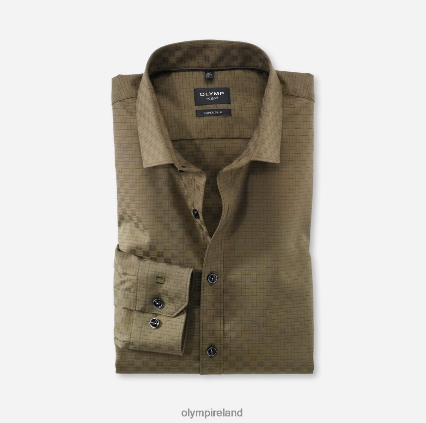 Clothing OLYMP No. Six Super Slim, Business Shirt, Long Sleeve Extra Long, Modern Kent, Olive 24L846310