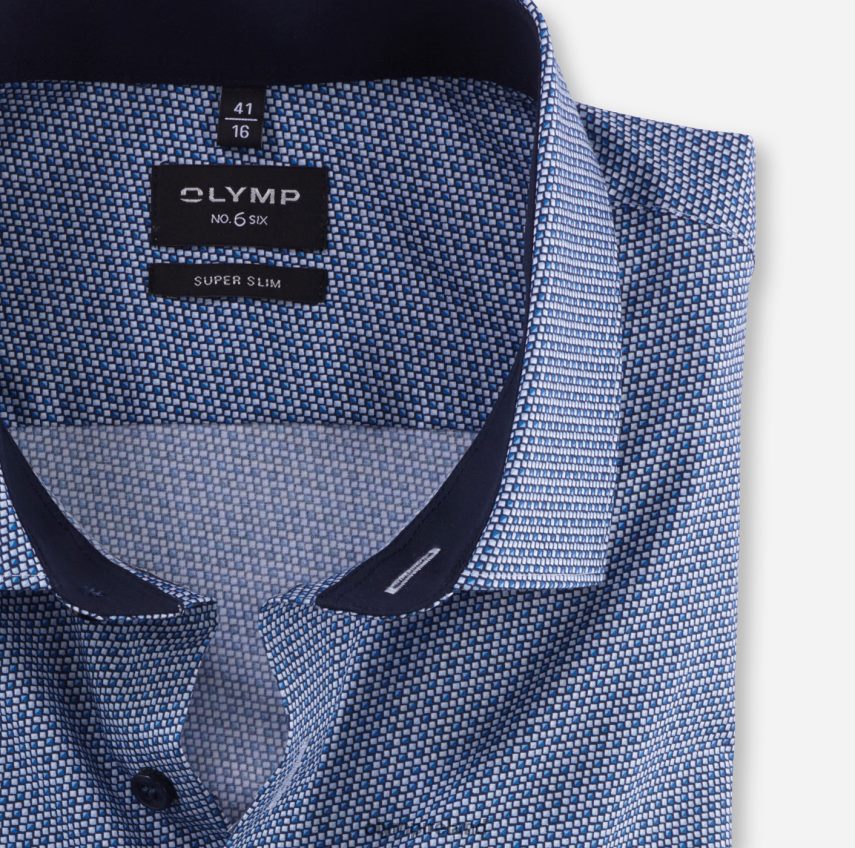 Clothing OLYMP No. Six Super Slim, Business Shirt, Modern Kent, Bleu 24L84694
